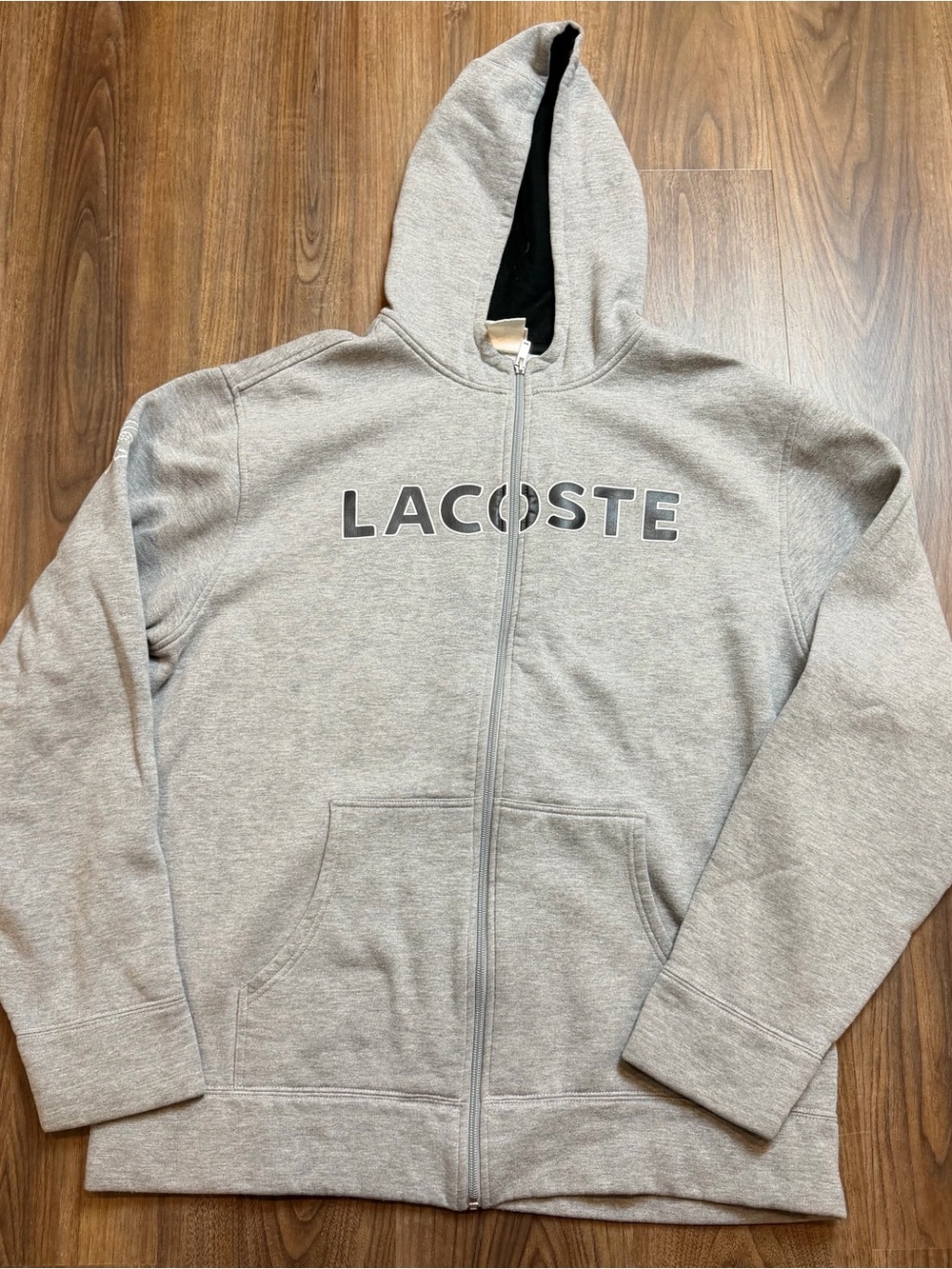 VINTAGE Lacoste Full Zip Hoodie Gray Big Logo Sz 8 (3XL)